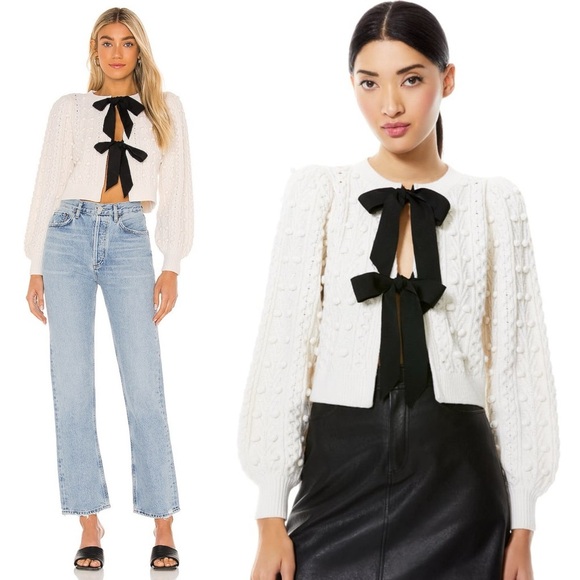 Alice and Olivia Kitty Puff Sleeve Cardigan - Picture 1 of 16